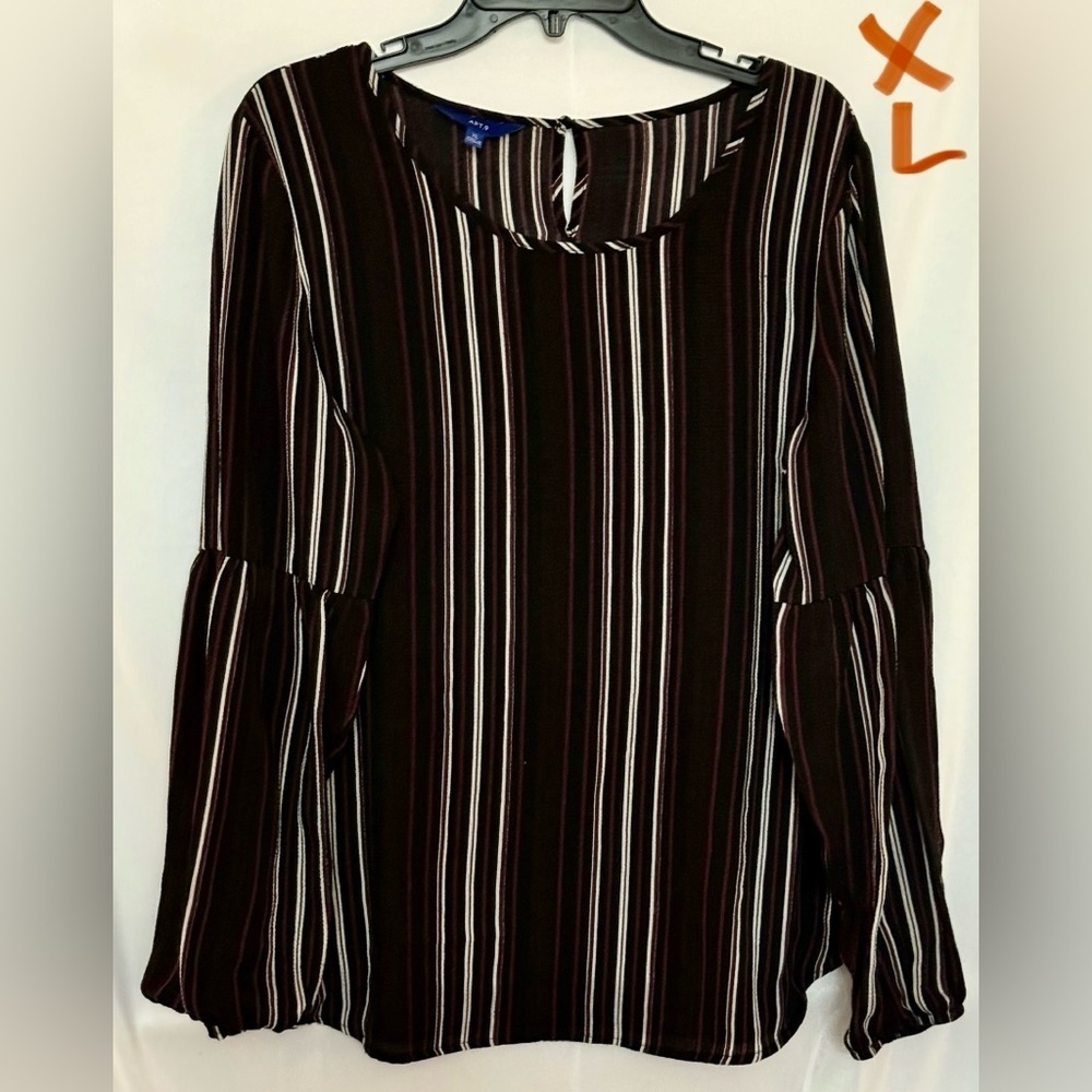 Apt. 9 Black and White Striped Blouse with Red Accents